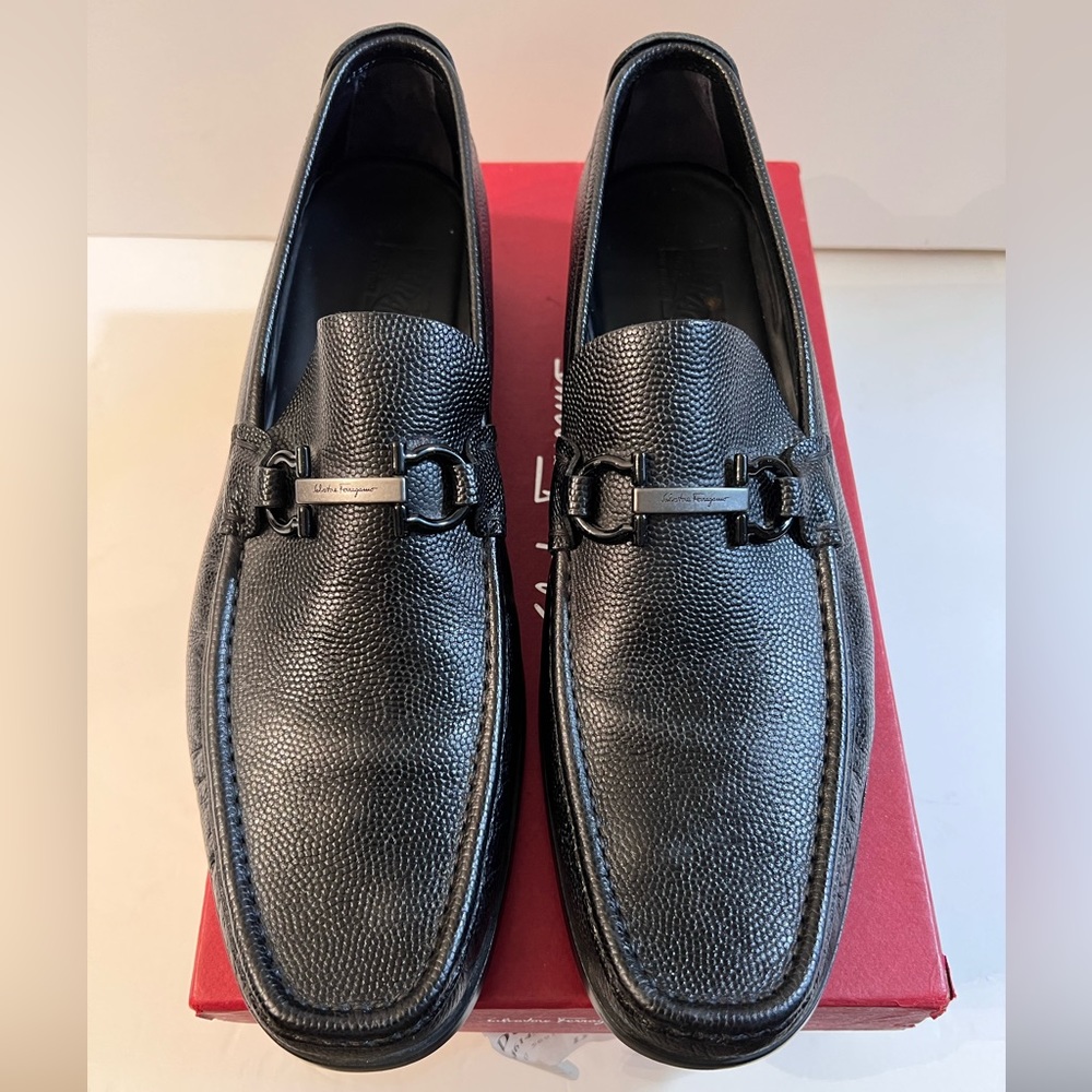 Salvatore Ferragamo  Gancini Black Leather Loafers Shoes Size 12 D